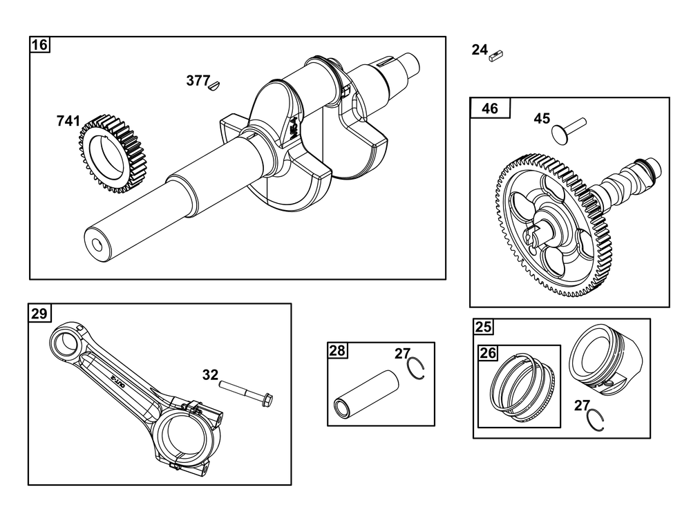 Crankshaft Group Diagram and Parts List for 543477-3301-J1 400000 - 699999 Briggs and Stratton Engine